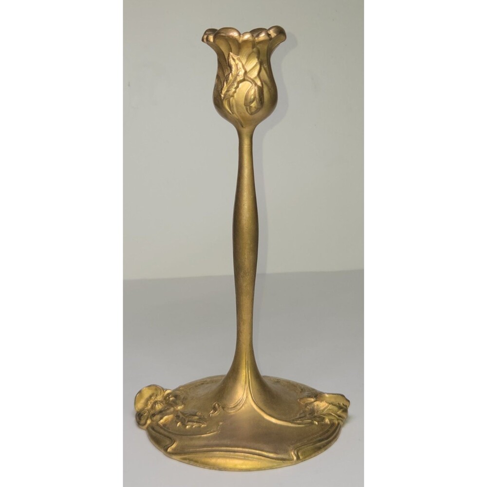 Weidlich Brothers Manufacturing Brass Art Nouveau Tulip Candlestick Gold WB MFG